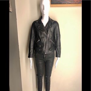 Zara real leather jacket. Zara black pants.